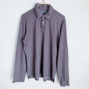QOR Mens striped wool blend quarter snap button long sleeve shirt grey medium